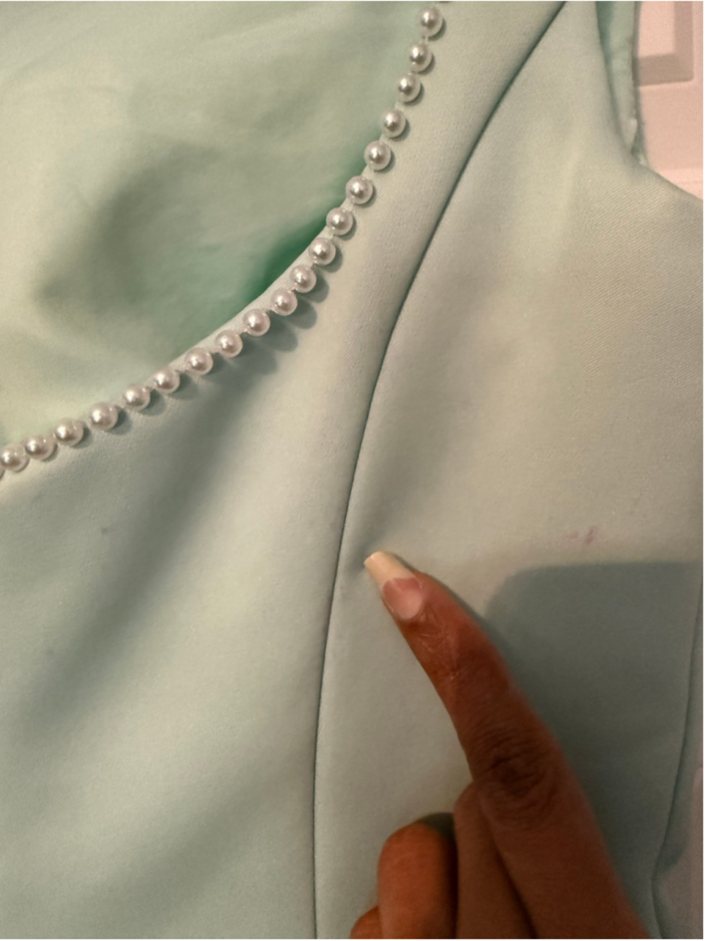 Women's Mini Dress Size 4 Mint Green with Pearl Trim - Picture 7 of 9